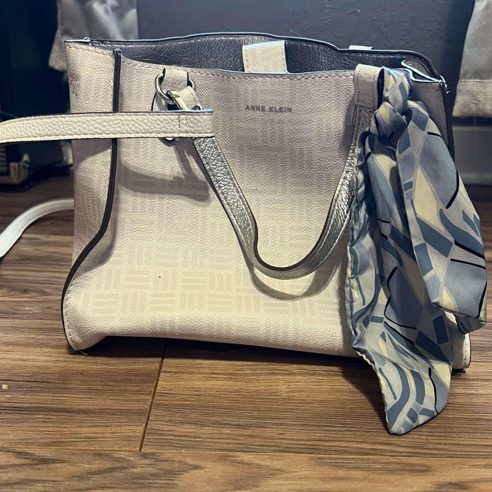 Anne Klein Cream Tote with Patterned Scarf